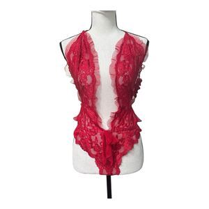 Adore Me Red Lace Ruffle Teddy Bodysuit Lingerie XL